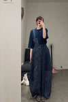 AVIVA JIFEI XUE Blue Striped Panel Wide Leg Pants S22-CWLP